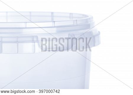 Transparent Plastic Bucket With Transparent Lid - 1000 Ml, Plastic Containers On White Background- ,