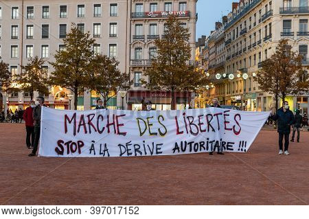 November 28  2020, Lyon, Rhône Alpes Auvergne : Protest Against The 