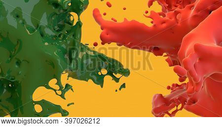 3d Render, Colour Liquids Splash, Abstract Fluid Background, Christmas Event