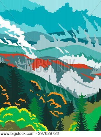 Wpa Poster Art Of Great Smoky Mountains National Park, An American National Park In Tennessee And No