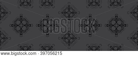 Black Floral Damsk Onament Seamless Patternon Color Background. Design For Fabric, Apparel Textile, 