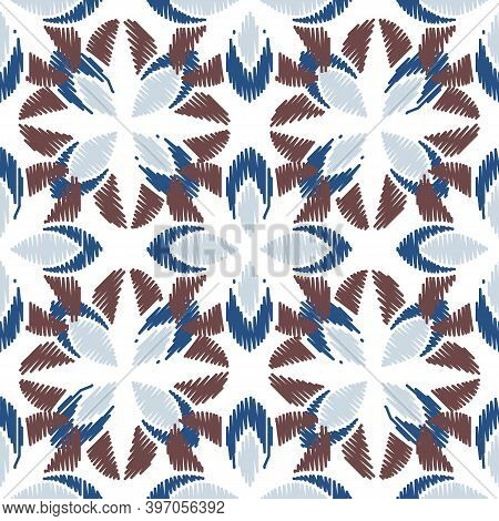 Ikat Colorful Seamless Ornament Pattern. Ethnic Indigo Tite Repeat Background For Textile, Wallpaper