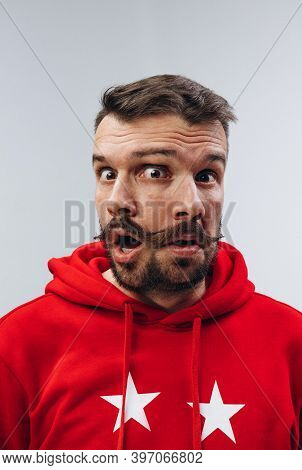 Shocked, Amazed. Young Man With Dual Emotions Combination On Face Isolated On White Background, Emot