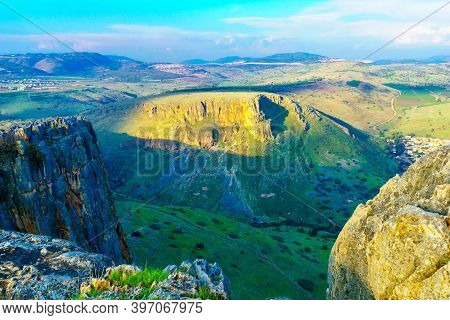 View Of Landscape And Mount Nitay From Mount Arbel National Park. Northern Israel