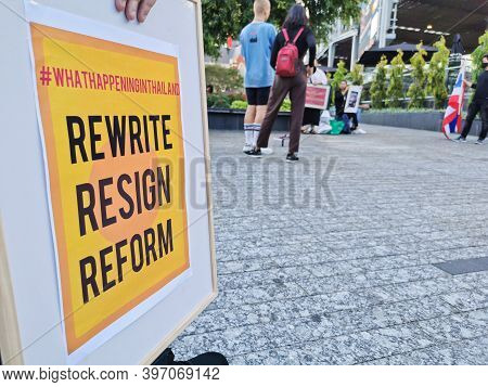 Brisbane, Australia - November 29, 2020: Group Of Protestors Peacefully Rally At King George Square,