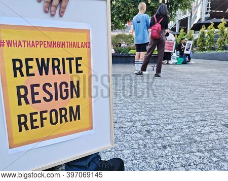 Brisbane, Australia - November 29, 2020: Group Of Protestors Peacefully Rally At King George Square,