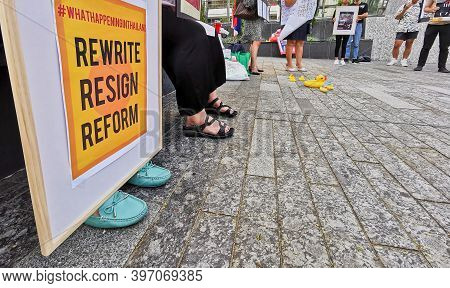 Brisbane, Australia - November 29, 2020: Group Of Protestors Peacefully Rally At King George Square,