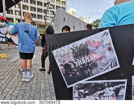 Brisbane, Australia - November 29, 2020: Group Of Protestors Peacefully Rally At King George Square,