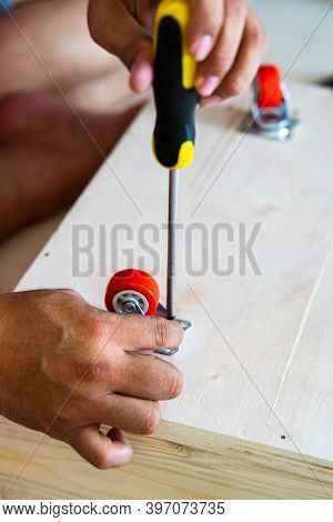 Fixing Castor Wheel To The Wooden Plywood, Furniture Making.