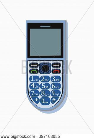 Picture Of A Blue Color, Mobile Phone, Having A Numeric Keypad And Display.