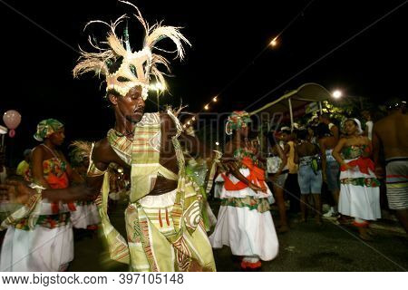 Ilheus, Bahia, Brazil - February 21, 2012: Members Of The Afro Guerreiro De Zulu Block Are Seen Duri