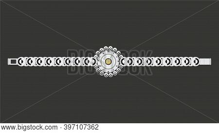 Vector Illustration Of A Ladies Stone Watch Having A Roman Clock