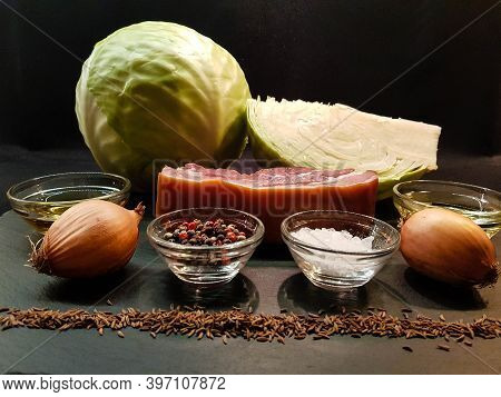 White Cabbage With Bacon Herbs And Spices