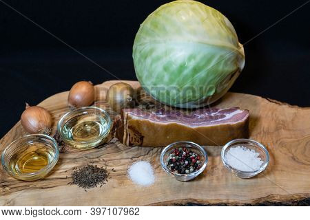 White Cabbage With Bacon Herbs And Spices