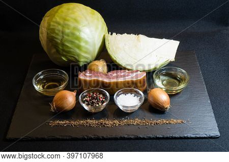 White Cabbage With Bacon Herbs And Spices