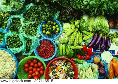 Colorful Fresh Vegetables At Asian Market
