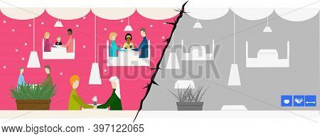 Life Before And During The Pandemic. Crisis And Unemployment. Hard Time. Vector Illustration.