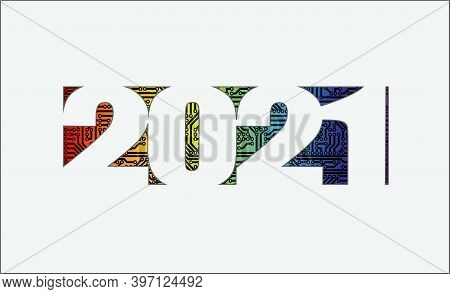 Christmas And New Year Greetings High Tech Card With 2021 Year. Vector Illustration.