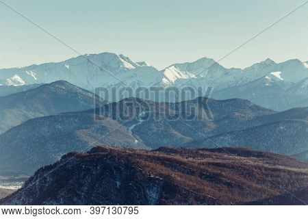 Beautiful Mountain Landscape With Sky At Caucasus Mountains