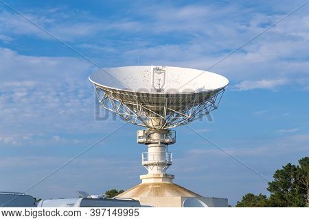 Cotes-d-armor, France - August 24, 2019: Space Telecommunications Antenna In Former France Telecom S