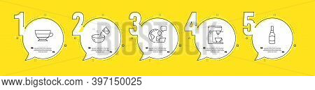 Americano, Beer Bottle And Cooking Water Line Icons Set. Timeline Process Infograph. Coffee Maker Si