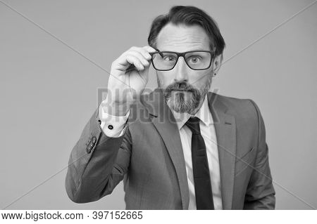 Serious Businessman. Education For Adults. Self Education. Teacher Lecturer Speaker. Intelligent Con