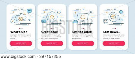 Set Of Technology Icons, Such As Settings Gear, 5g Cloud, Smile Chat Symbols. Mobile App Mockup Bann