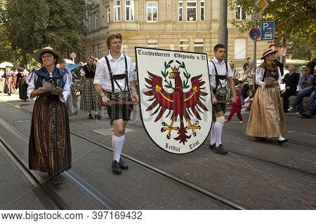 Stuttgart, Germany, 25 September 2016.  Volksfest In Stuttgart. The March Through The City Center.