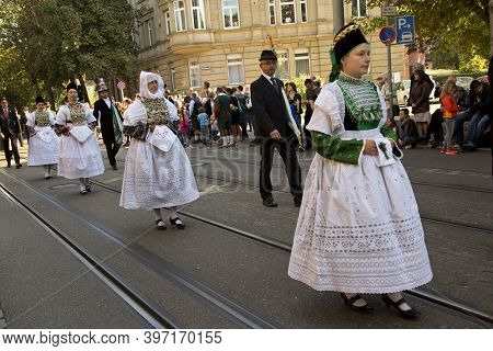 Stuttgart, Germany, 25 September 2016. Volksfest In Stuttgart. The March Through The City Center.