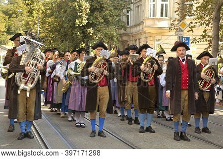 Stuttgart, Germany, 25 September 2016. Volksfest In Stuttgart. The March Through The City Center.