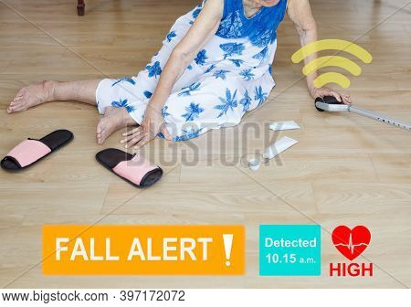 Medical Fall Accident Detection Is Alert That Elderly Woman Falling In Bathroom Because Slippery Sur