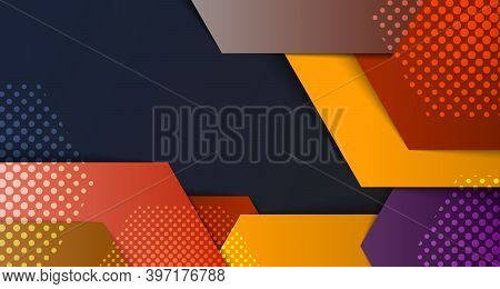 Abstract Gradient Colorful Hexagonal Pattern Design With Halftone Artwork Background. Decorate For A