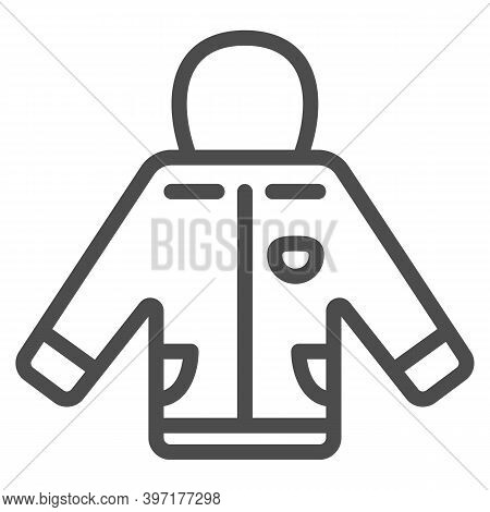 Insulated Jacket With A Hood Line Icon, World Snowboard Day Concept, Ski Suit Sign On White Backgrou