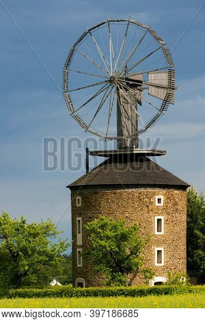 Dutch type windmill With a unique Halladay turbine in Ruprechtov, Southern Moravia, Czech Republic