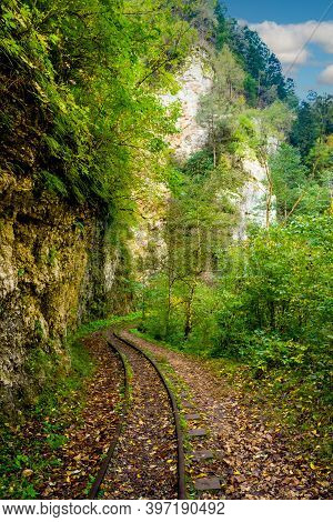 Old Narrow Gauge Railway. A Canyon Guamka, Path From Mezmay To Guamka. Russia, Krasnodar Region.