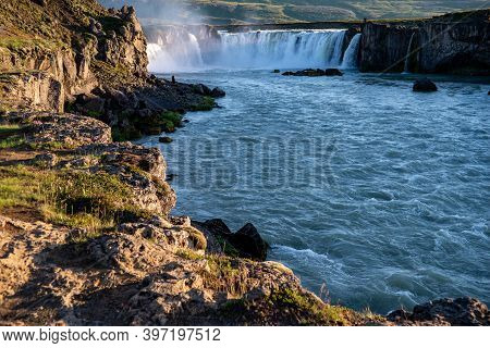A View Of Godafoss, One Of Most Beautiful Waterfalls In Iceland