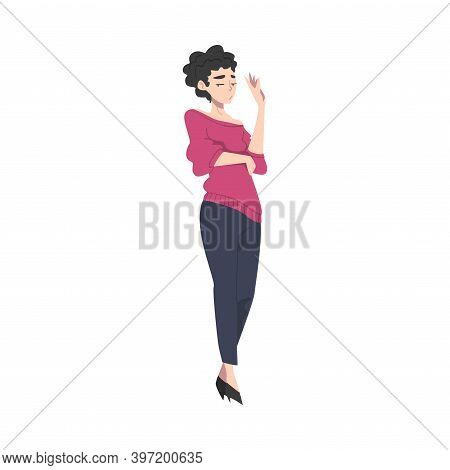 Young Woman With Contempt Look On Her Face Showing Rejection And Refusal Gesture With Her Hand Vecto