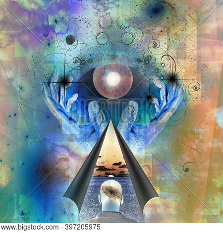 Abstract painting, human thoughts. Faith in God. 3D Rendering