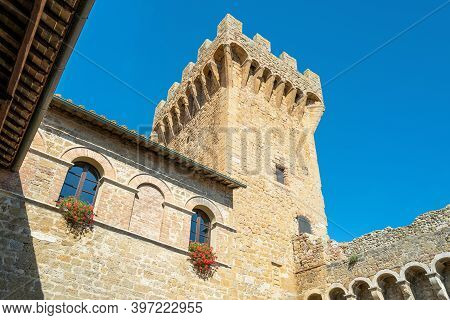 Pienza, Italy - September 20, 2019: The Castle Of Spedaletto (twelth Centuy) Currently Used As A Far