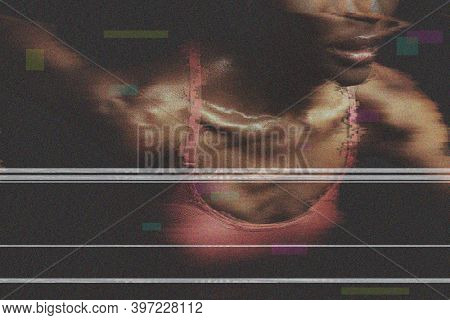 Sporty woman on glitch effect background