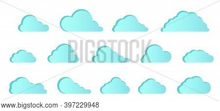 Set Blue Icon Cloud. Vector Elements Clouds Flat Stock Illustration.