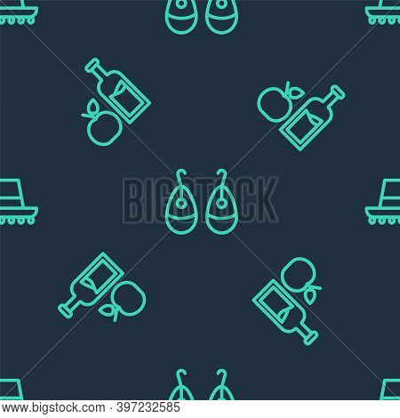 Set Line Earrings, Apple Cider Bottle And Spanish Hat On Seamless Pattern. Vector
