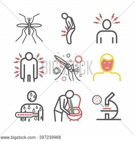 Yellow Fever Line Icons. Symptoms. Vector Signs For Web Graphics.