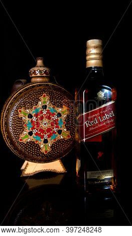 Burgas, Bulgaria- 30.11.2020 : Photo Of A Botle Of  Johnie Walker Red Label Whiskey.