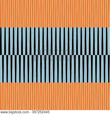 Geometric Mid Century Style Seamless Vector Pattern In Blue, Orange And Black Colors, Abstract Verti