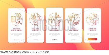 Me Diagnostics Onboarding Mobile App Page Screen With Concepts. Physical And Mental Health Exam Walk