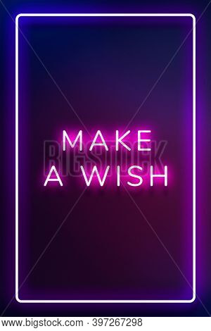 Make a wish neon pink text in a frame on indigo blue background