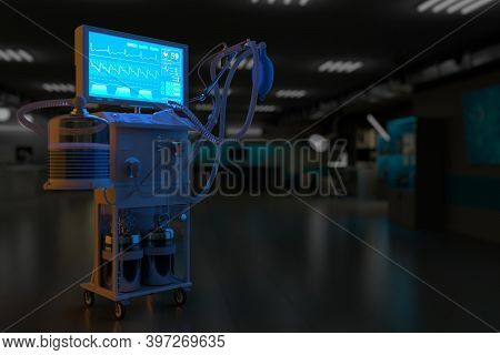 Icu Artificial Lung Ventilator With Fictive Design In Night Hospital With Soft Focus - Heal 2019-nco