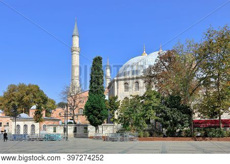 View Of Hagia Sophia And Murad Iii Mausoleum In The Fall. Sultanahmet Neighbourhood, City Of Istanbu