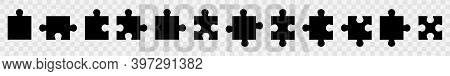 Shapes Of Jigsaw Pieces. Set Of Puzzle Flat Vector Icon. Black Element Puzzle Pieces. Pictograms Iso